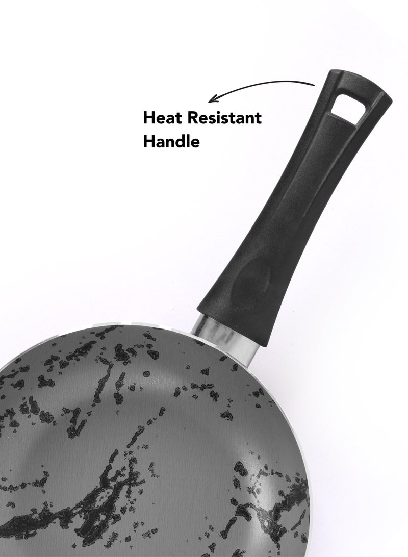 جراندي طقم قدور و مقلايه مطلية بالجرانيت بأسطح مانعة للالتصاق ومقابض باكليت  وأغطية من الستانلس ستيل المقوى وخالية من حمض بيرفلورو الأوكتانويك من 7 قطع رمادي ماريل   16+20+26+20 cm - Image 2